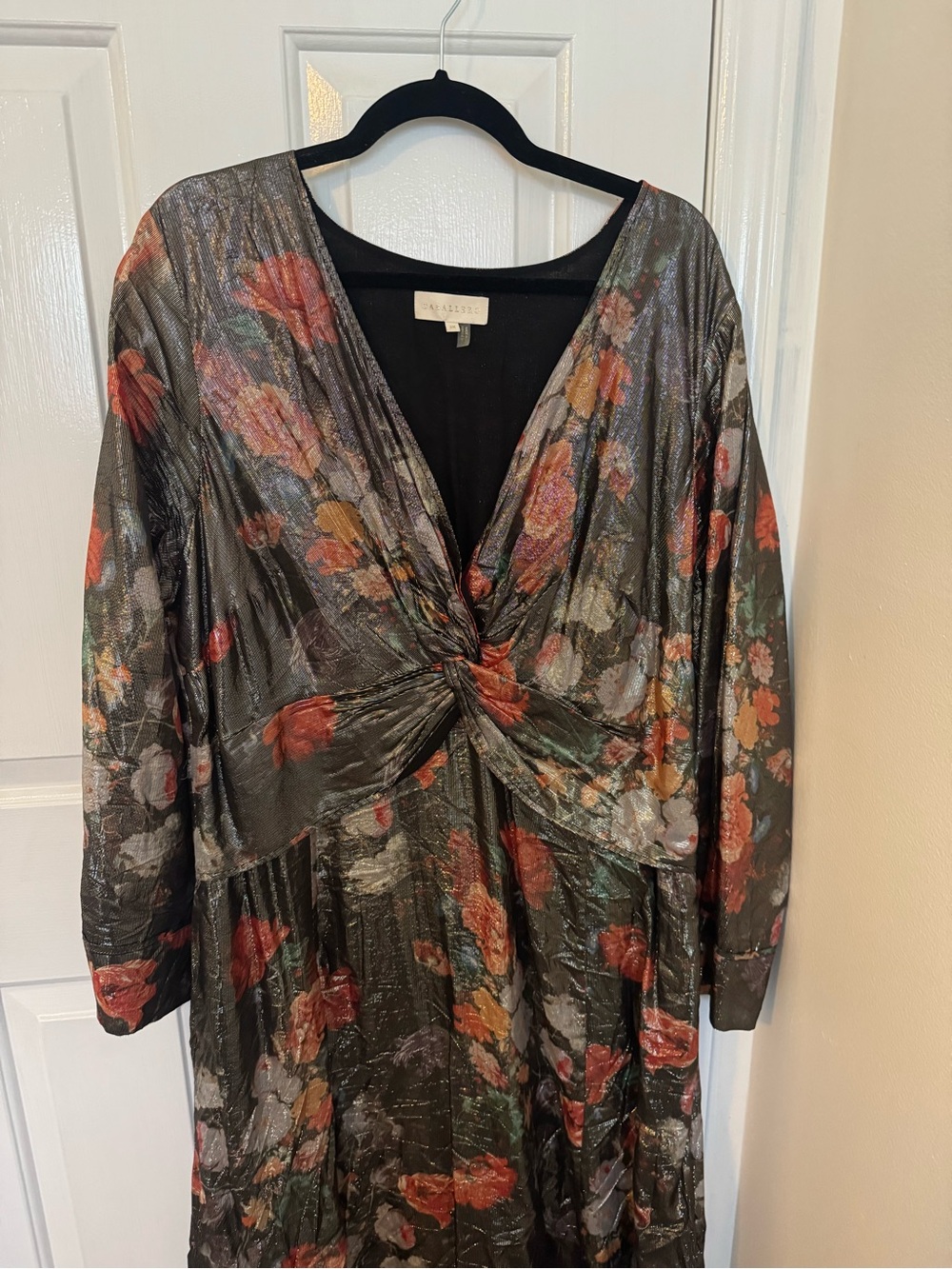Twist-Front Midi Dress in Olive Floral - Picture 2 of 4
